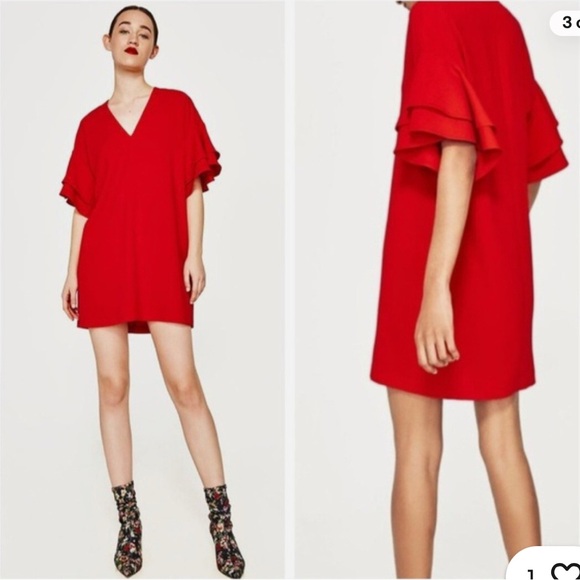 Zara  Red V-Neck Dress - Picture 1 of 7